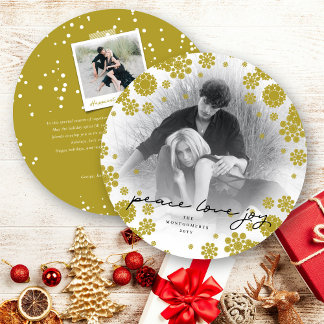 Tarjeta Festiva Copia elegante de paz amor alegría copos de nieve 