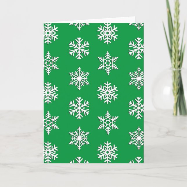 Tarjeta Festiva Copo de nieve blanco en 3D, fondo personalizable (Anverso)