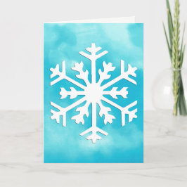 Tarjeta Festiva Copo de nieve blanco sobre fondo de acuarela azul