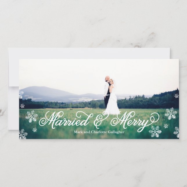 Tarjeta Festiva Copo de nieve casado y feriado con sangre completa (Anverso)