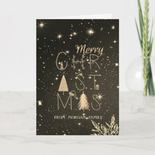Tarjeta Festiva Copo de nieve elegante, árboles de pino
