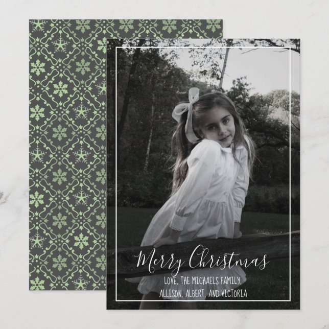 Tarjeta Festiva Copo de nieve elegante Gris Nordic Moderno 1 Foto (Anverso / Reverso)