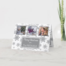 Tarjeta Festiva Copo de nieve gris plateado 3 Collage de fotos per