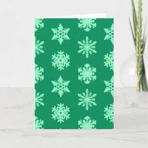 Tarjeta Festiva Copo de Nieve Ikat - Verde pino y menta