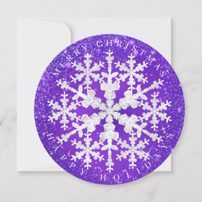 Tarjeta Festiva Copo de Nieve Púrpura Blanco (Anverso)