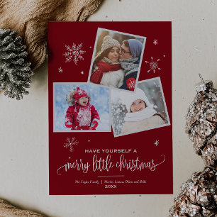 Tarjeta Festiva Copo de nieve rojo 3 Navidades de fotografía