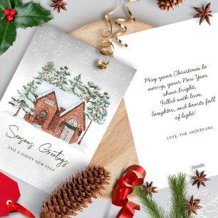 Tarjeta Festiva Copos de nieve acuarela Navidades escandinavos pin