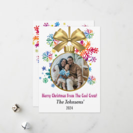 Tarjeta Festiva Copos de Nieve Arcoíris de la Tripulación Genial