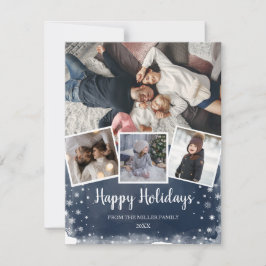 Tarjeta Festiva Copos de nieve azul collage multifoto de vacacione