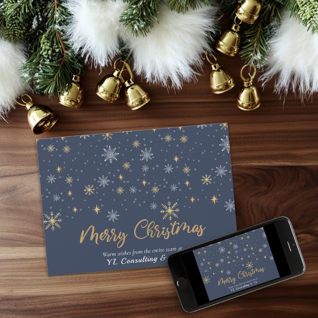 Tarjeta Festiva Copos de nieve Blue Merry Christmas Business (Subido por el creador)