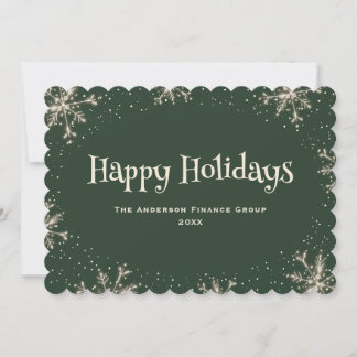 Tarjeta Festiva Copos de nieve brillantes verdes corporativos empr