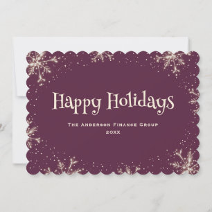 Tarjeta Festiva Copos de Nieve Brillantes Violeta Negocios Corpora