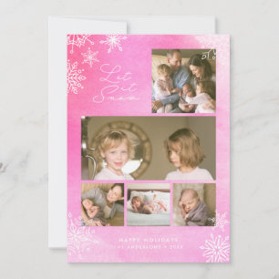 Tarjeta Festiva Copos de Nieve de Acuarela Rosa Deja que Nieve Fot