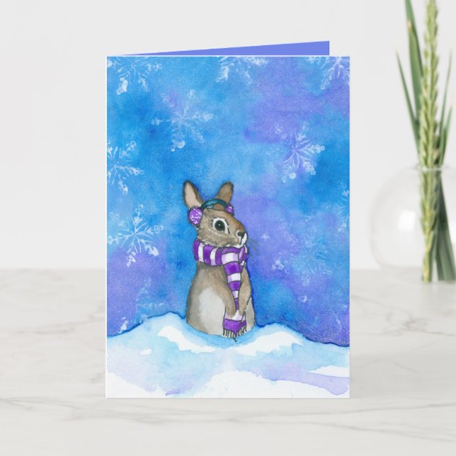 Tarjeta Festiva Copos de nieve de conejo de invierno de Bihrle (Anverso)