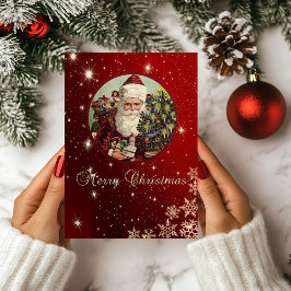 Tarjeta Festiva Copos de nieve de Papá Noel Rojo