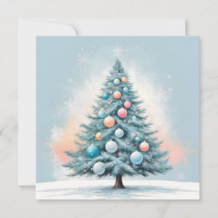 Tarjeta Festiva Copos de nieve de pino Adornos de coral naranja
