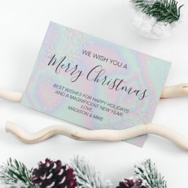 Tarjeta Festiva Copos de nieve de textura holográfica líquida