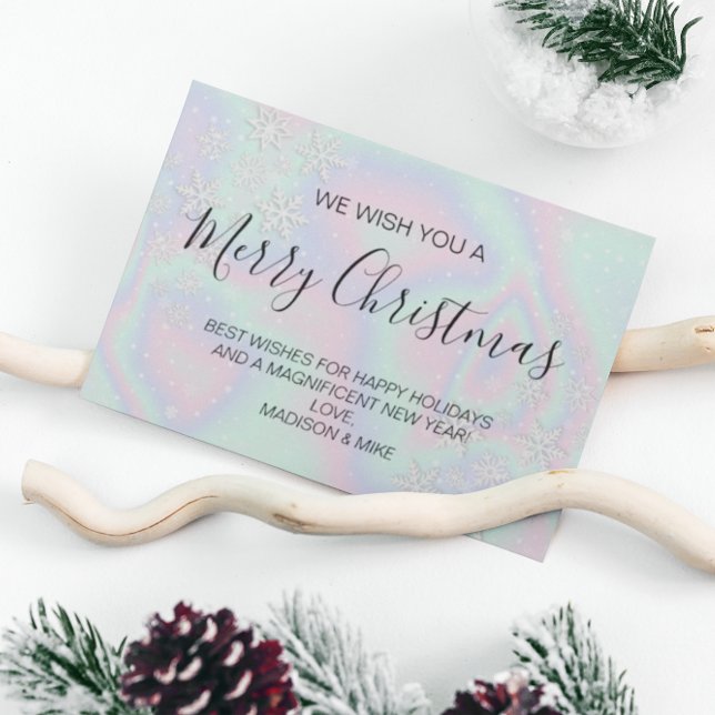 Tarjeta Festiva Copos de nieve de textura holográfica líquida (Subido por el creador)