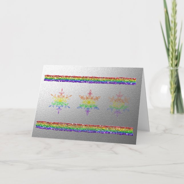 Tarjeta Festiva Copos de nieve del arco iris (Anverso)