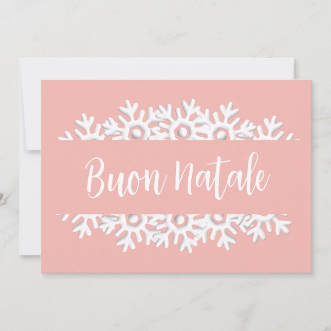 Tarjeta Festiva Copos de nieve en polvo rosa y blanco (Anverso)