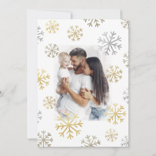 Tarjeta Festiva Copos de nieve Foto Navidades de guión dorado plat