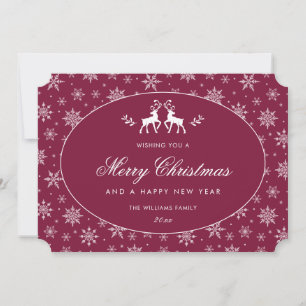 Tarjeta Festiva Copos de Nieve Modernos Reno Rojo Blanco