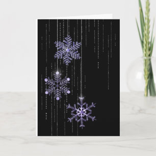 Tarjeta Festiva Copos de nieve morados de vacaciones y diamantes