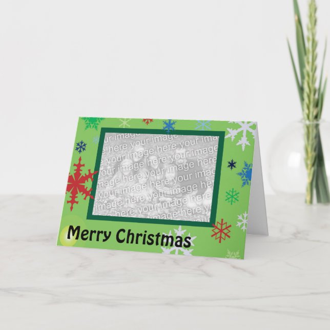 Tarjeta Festiva Copos de nieve multicolores (Anverso)