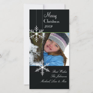 Tarjeta Festiva Copos de nieve ~ navidades negros y blancos, guarn