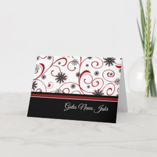 Tarjeta Festiva Copos de nieve negros blancos rojos de la Feliz