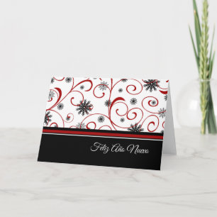 Tarjeta Festiva Copos de nieve negros blancos rojos de la Feliz