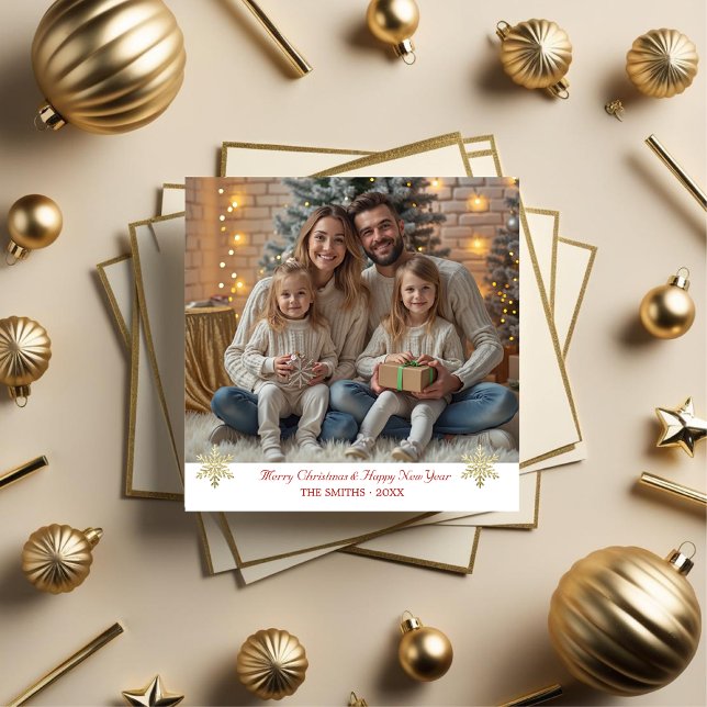 Tarjeta Festiva Copos de nieve sencillos de invierno de oro (Simple Gold Winter Snowflakes Holiday Card)