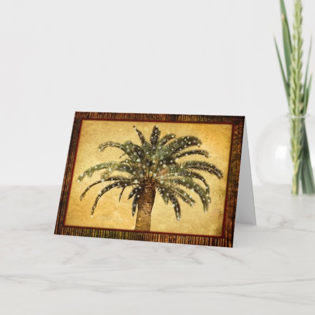 Tarjeta Festiva Copos de nieve tropicales de la palmera w del (Anverso)