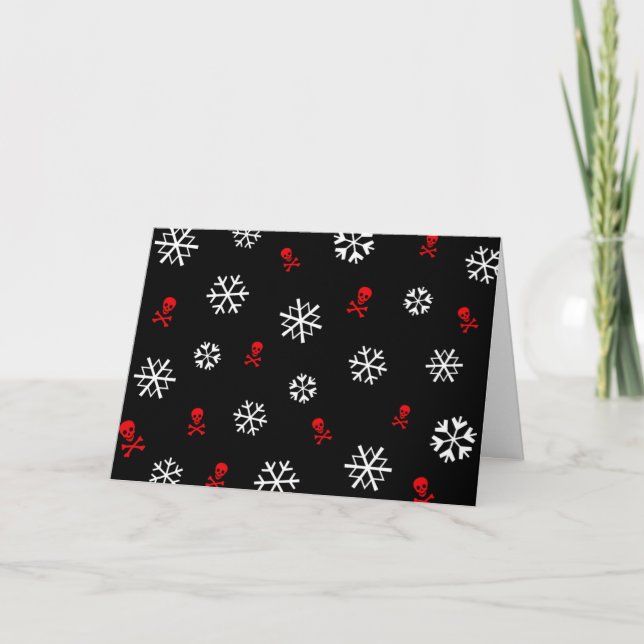 Tarjeta Festiva Copos de nieve y cráneos (Anverso)