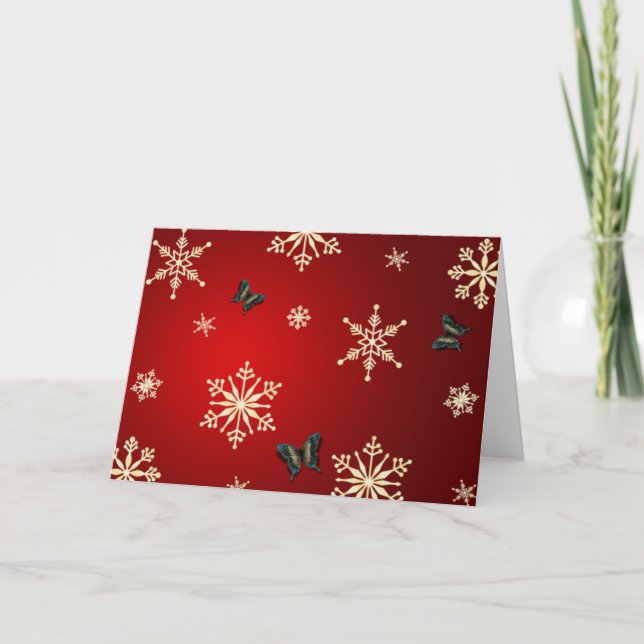 Tarjeta Festiva Copos de nieve y mariposas (Anverso)