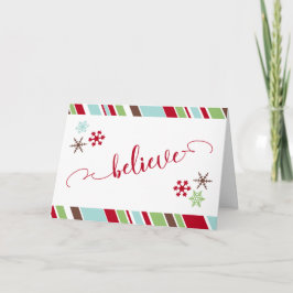 Tarjeta Festiva Copos de nieve y rayas diagonales de escritura "Cr