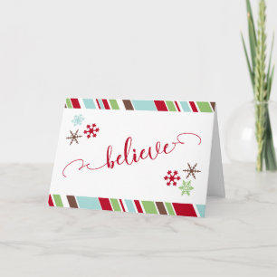 Tarjeta Festiva Copos de nieve y rayas diagonales de escritura "Cr