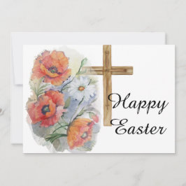 Tarjeta Festiva Coppies y margarita floral con cruz Pascua