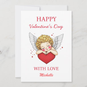 Tarjeta Festiva Coqueta ángel querubín corazón Feliz Día de San Va