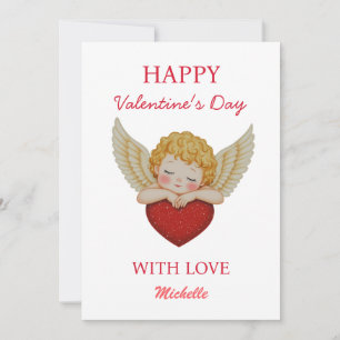 Tarjeta Festiva Coqueta ángel querubín corazón Feliz Día de San Va