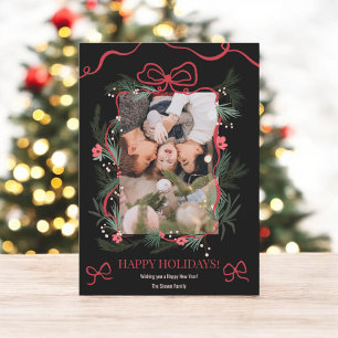 Tarjeta Festiva Coqueta roja dobla a Navidades florales foto de añ
