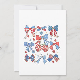 Tarjeta Festiva Coquette Bow 4 De Julio Estadounidense Patriótico