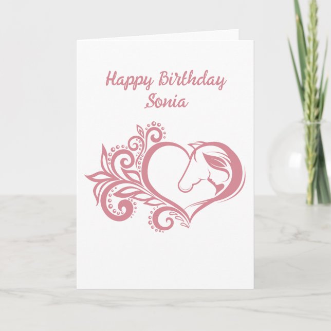 Tarjeta Festiva Coquette Chica de Caballo Rosa Feminine Elegine (Anverso)