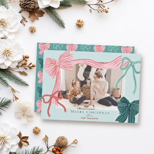 Tarjeta Festiva Coquette Core Red Green dobla foto a Navidades ver