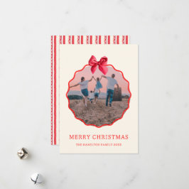 Tarjeta Festiva Coquette Navidades Red Bow Wavy Photo