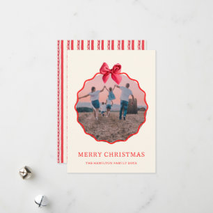 Tarjeta Festiva Coquette Navidades Red Bow Wavy Photo