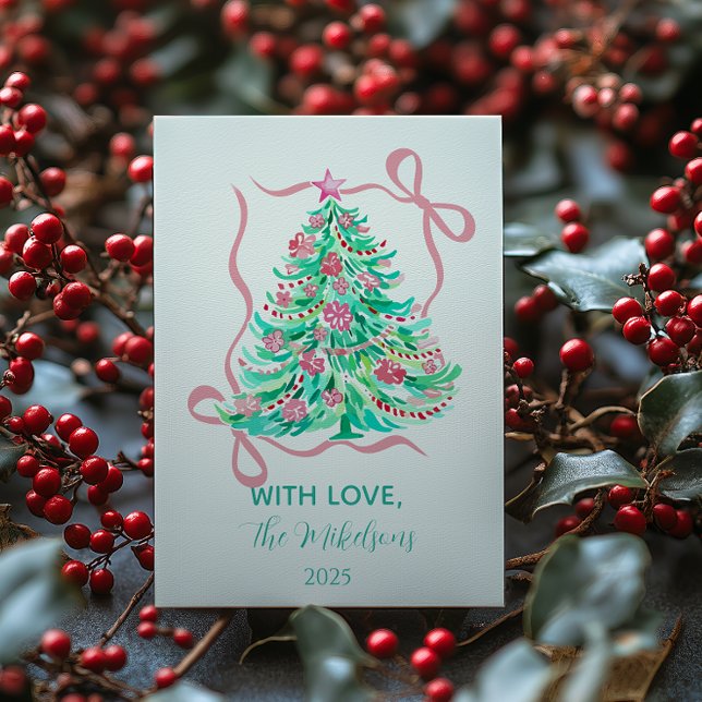 Tarjeta Festiva Coquette Pink Bow Christmas (Subido por el creador)