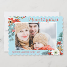 Coral Red Floral Blue Navidades Foto