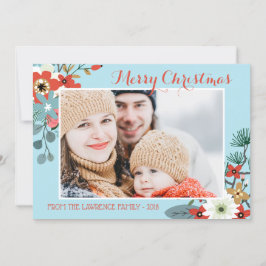 Tarjeta Festiva Coral Red Floral Blue Navidades Foto