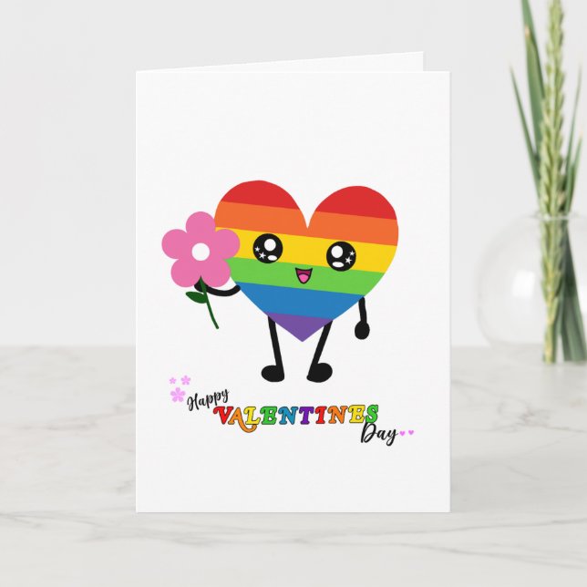 Tarjeta Festiva Corazón arcoiris día de San Valentín (Anverso)
